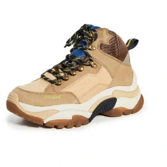 ASH Alpha Sneakers Tan and Blue Size 39 High lift Shoes Colour- Antelope - Picture 2 of 14